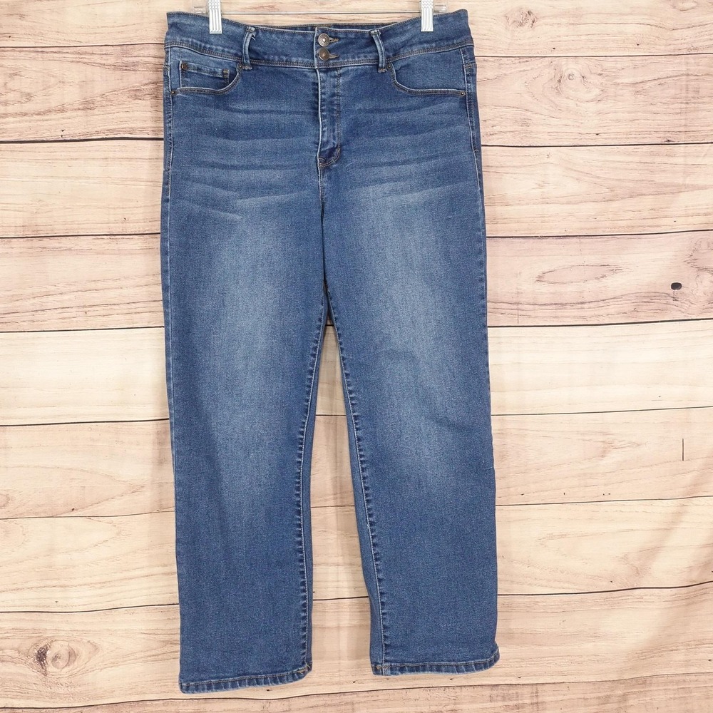 Curve Appeal High Rise Straight Jeans Womens 14 Blue Wash Stretch 33x25 Denim